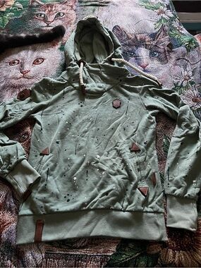 Naketano Olive Green Hooded Pullover with Paint-Splatter